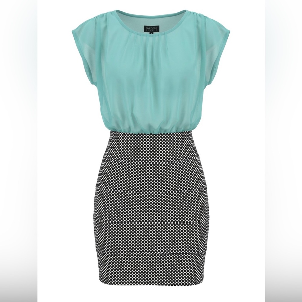 Enfocus Studio Turquoise Midi Dress with black and white polkadots